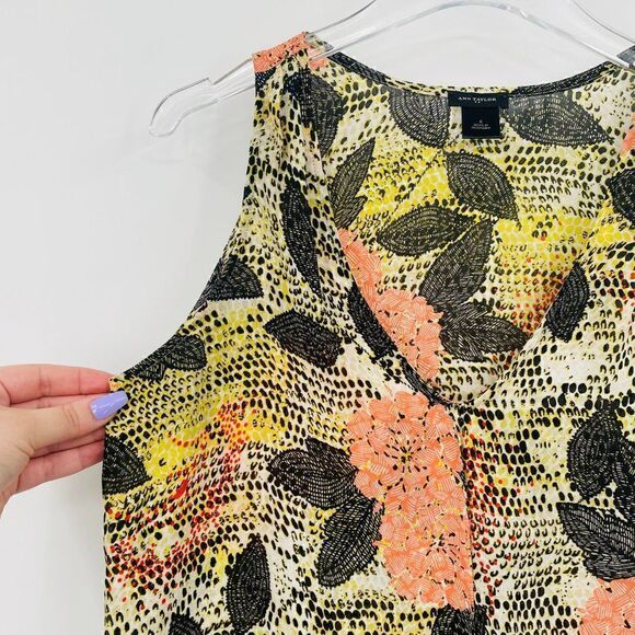 Ann Taylor Size Small Yellow Pink Floral Layered Sleeveless Tank Top Blouse - Picture 4 of 9